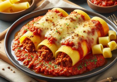 Canelones con boloñesa y queso